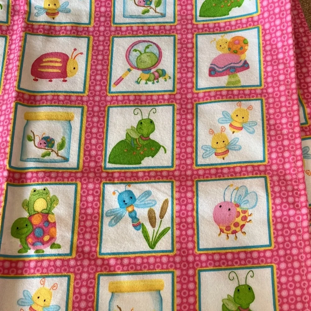 BUNDLE OF 2 SWADDLE FLANNEL BLANKETS. “CUDDLE BUGS” by SHELLY COMISKEY. HANDMADE